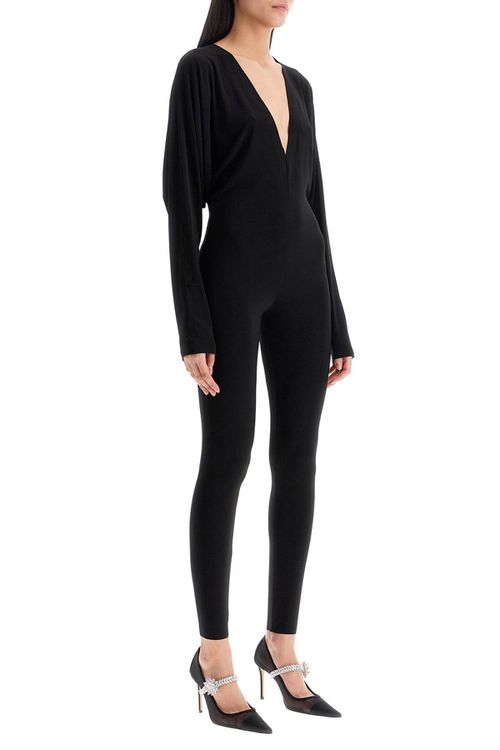 Slim Fit Long Sleeve V Neck Jumpsuit