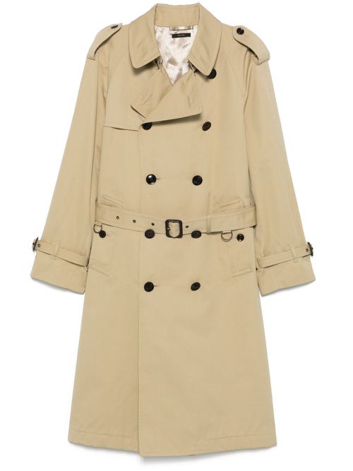 Neutral Double-Breasted Trench Coat - Men's - Silk/Cotton/Cupro/Viscose