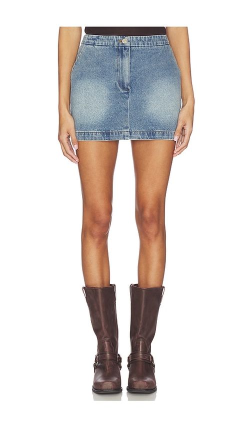 Line & Dot Mottle Mini Skirt in Blue. - L also in M