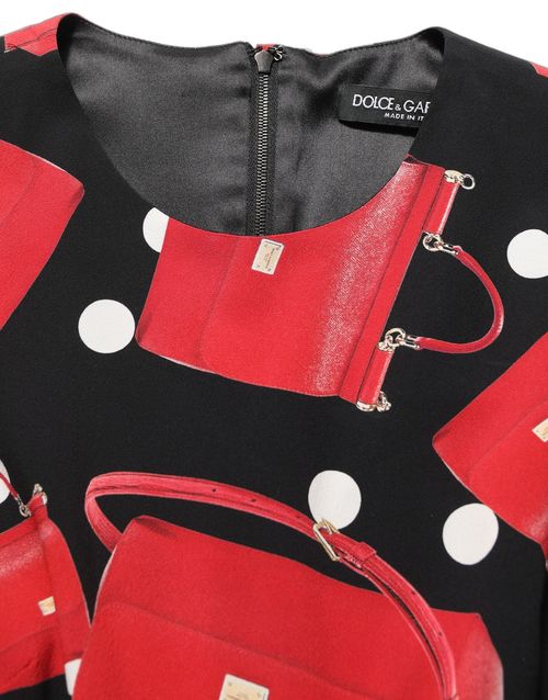 Handbag & Polka Dot Print Silk Dress — Black