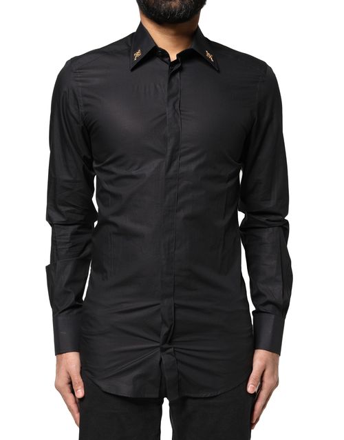 Gold Embellished Dress Shirt — Black