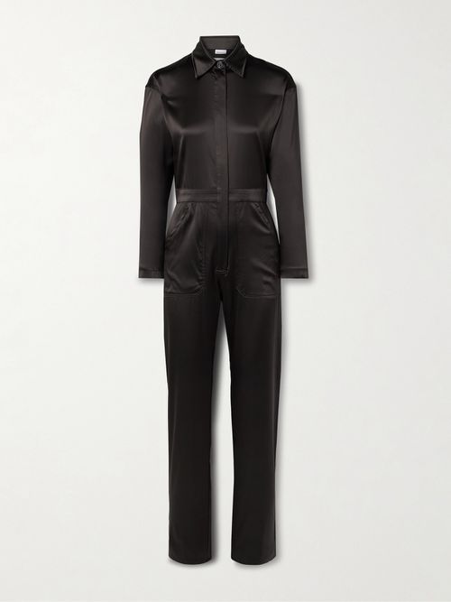 Powerhouse Silk-blend Satin Jumpsuit - Brown