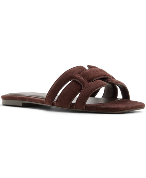 Women's Elenaria Square Toe Flat Sandals - Dark Brown Suede