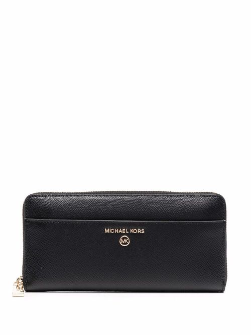 Logo-plaque zip-up wallet - Black