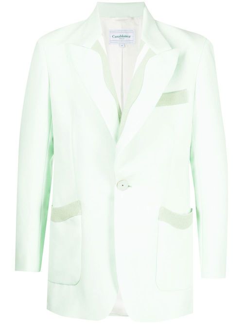 Memphis Pinstripe Single Breasted Rib Blazer - Green