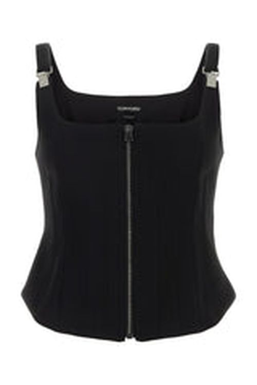Zip-Front Cotton Tank Top — Black