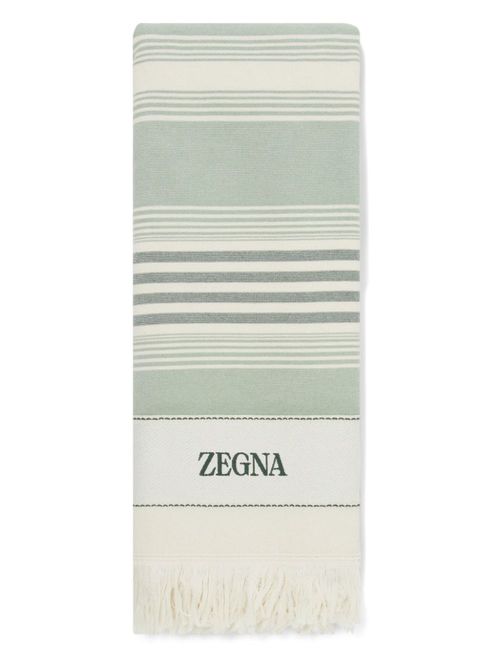 Logo-embroidered cotton beach towel - Green