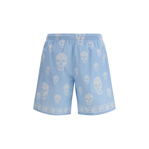 Skull-Print Polyamide Shorts — Blue