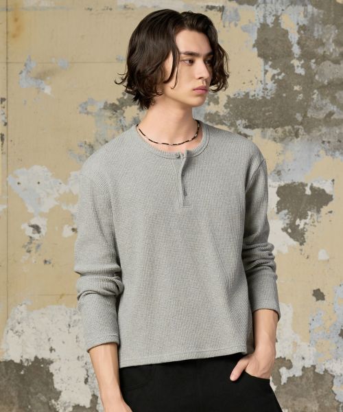 Waffle Henley Neck Crop T-Shirt