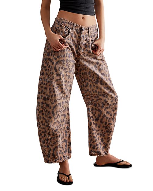 We The Free Good Luck Printed Barrel Leg Jeans in Brown Sugar