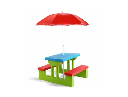 Kids Picnic Folding Table and Bench with Umbrella - Green
