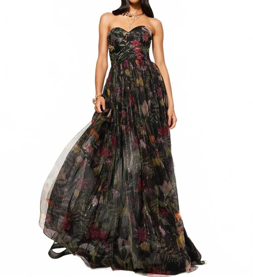 Plantopia Gown In Black Multi