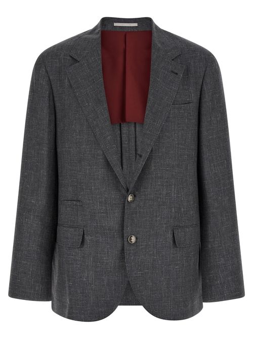 Wool-Silk Linen Blend Blazer — Gray