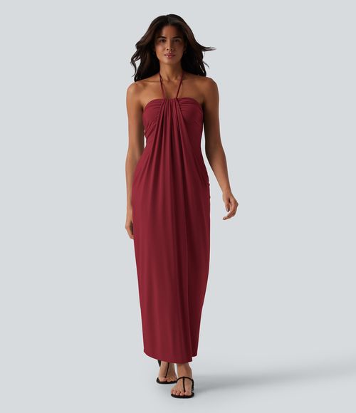 Halter Tie Back Maxi Dress with Pockets Casual Dress - Emboldened