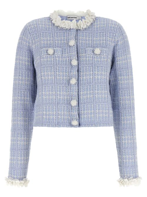 Check Knit with 3D Floral Trim Jacket — lavender
