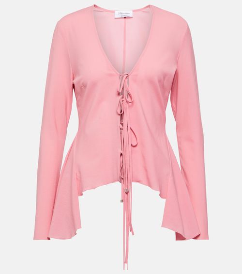 Ruffled tie-front wool-blend blouse