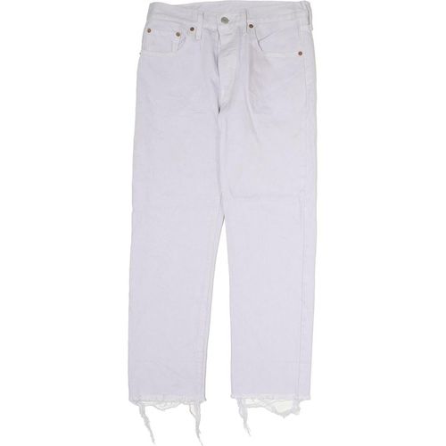 LEVI'S 501 Womens Jeans White Regular Straight Denim W30 L28 Frayed Hem Button