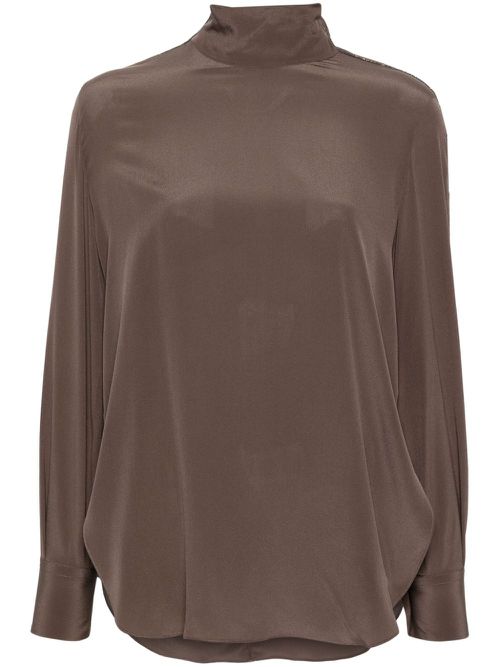 High-neck silk blouse - Brown