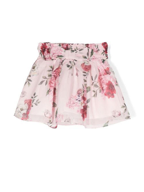 Bow-detail floral chiffon skirt - Pink
