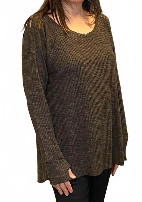 High Low Long Sleeve Top In Brown