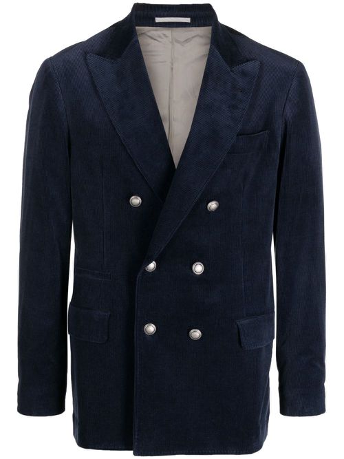 Double-breasted velvet blazer - BLUE