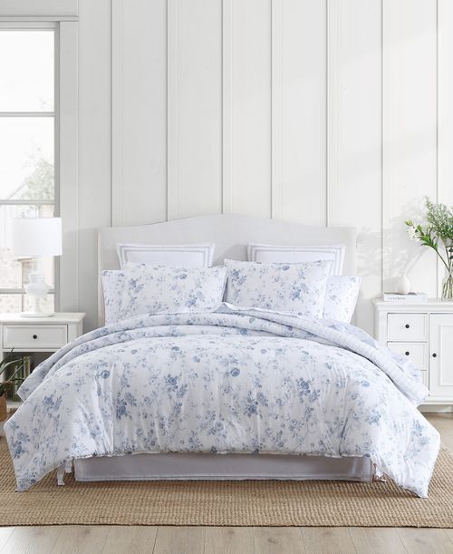 Belinda Cotton Reversible 3 Piece Comforter Set, King - Chambray Blue