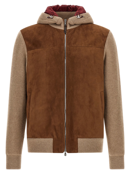 Suede and Cashmere Bomber Jacket — Brown