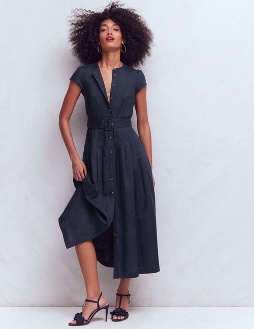 Women's Arabella Linen Blend Dress in Blue | Size 2