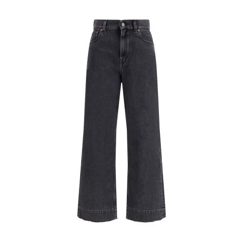 High-Waisted Cotton Jeans — Black