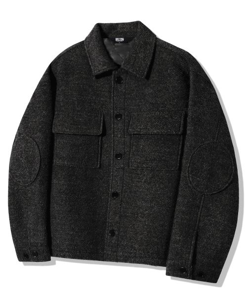 Wool Elbow Patch Two Pocket Button Jacket_Black