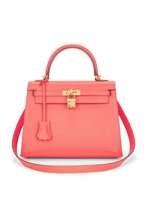 Hermes Hermes Epsom Kelly 25 Sellier Handbag in Rouge Casaque - Coral. a
