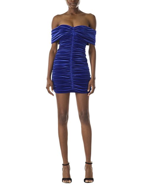 Off the Shoulder Ruched Silk-Lined Mini Dress