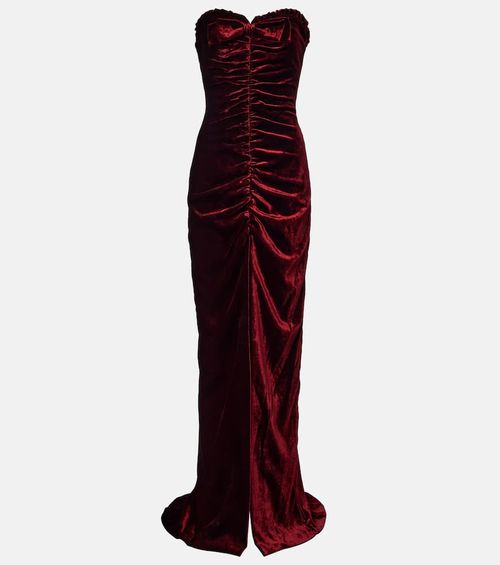 Bow-detail ruched velvet gown