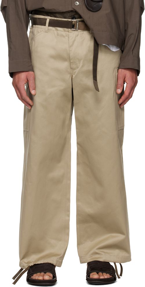 Tan Cotton Chino x Nylon Twill Cargo Pants