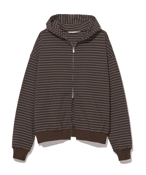Multi Stripe Hooded Zip-Up Brown