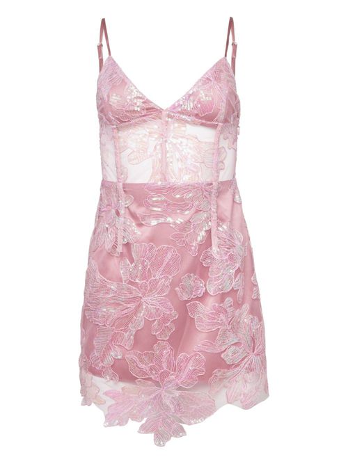 Sequin-embellished floral-lace minidress - Pink
