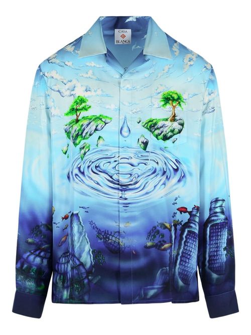 Printed Button-Down Shirt with Chest Pocket - Long Sleeve