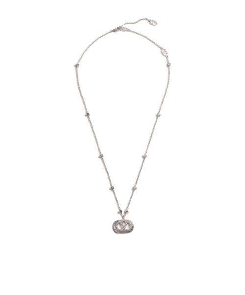 VLOGO SIGNATURE METAL NECKLACE WITH PEARLS AND SWAROVSKI CRYSTALS