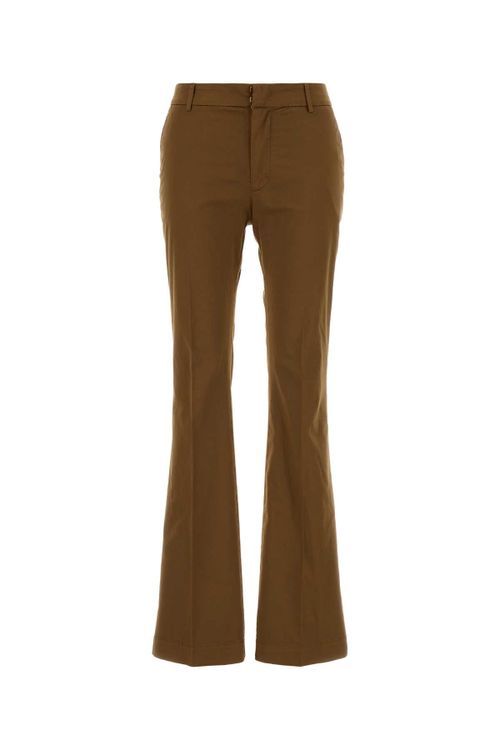 Cotton-Elastane Flared Trousers — Brown