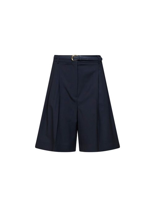 Belted Virgin Wool Bermuda Shorts — Blue