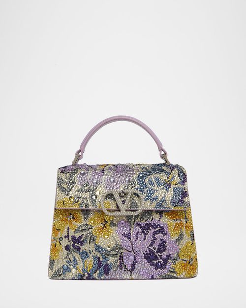 Mini Floral Crystal Leather Top-Handle Bag