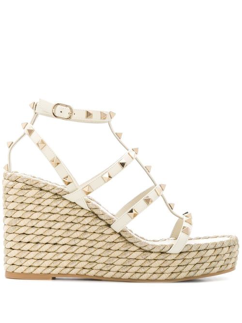 Neutral 95 Rockstud Wedge Sandals - Women's - Calf Leather/Rubber/Metallic FibrePolyesterViscoseCottonMetal