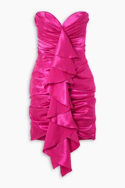 Ruched ruffled satin mini dress