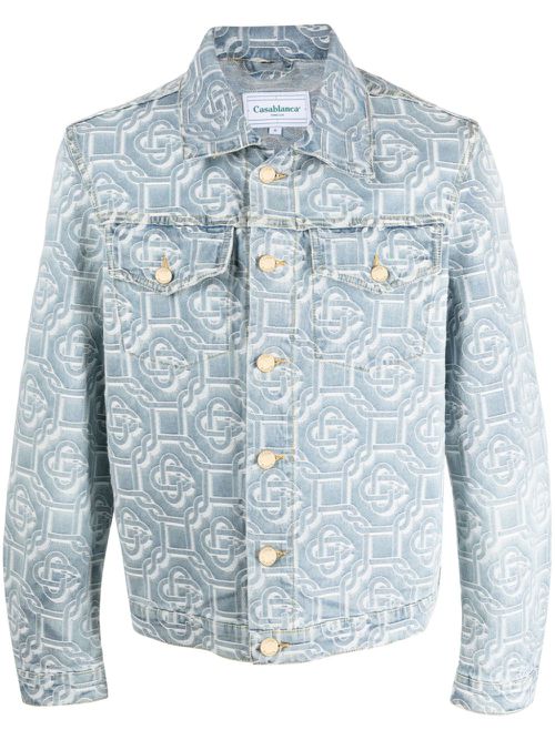 Monogram-print denim jacket - Blue