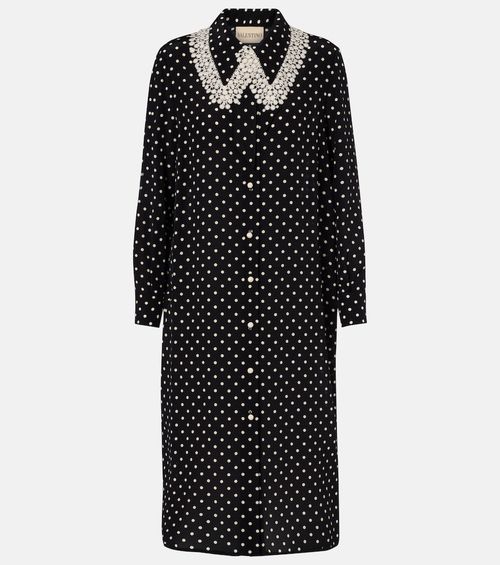 Polka-dot lace-trimmed silk shirt dress