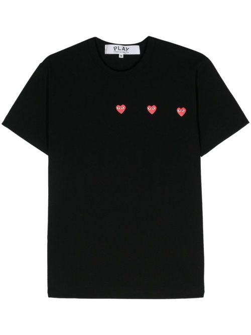 Triple Heart Logo-Embroidered T-Shirt — Black