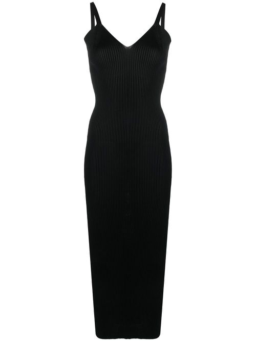 V-neck ribbed-knit dress - Black