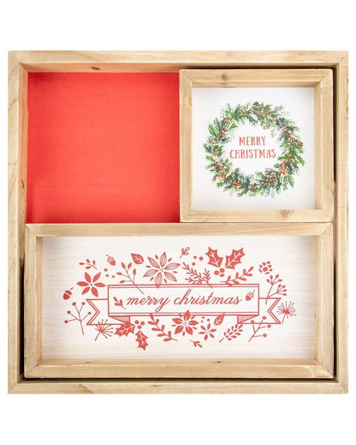 Northlight Set of 3 Merry Christmas Wood Plaques And Serving Tray With Handles  16In
