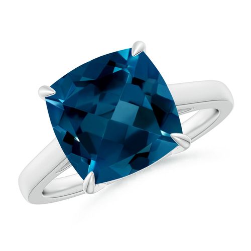 Angara 5.15 Carats Classic Solitaire Cushion London Blue Topaz Cocktail Ring in Platinum