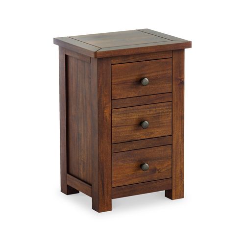 Duchy Acacia Bedside Table | 3 Drawer Bedroom Nightstand | Roseland / Brown